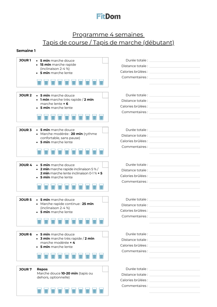 Programme tapis de marche et tapis de course débutant sur 4 semaines – FitDom