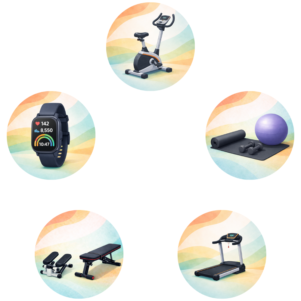 Illustration représentant différents équipements de sport pour l’entraînement à domicile