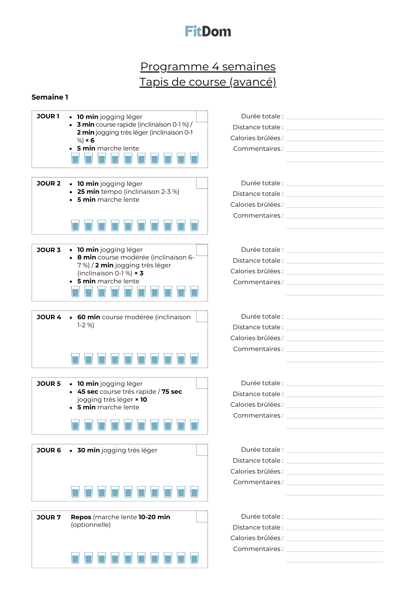 Aperçu du programme tapis de course avancé sur 4 semaines avec séances détaillées semaine 1