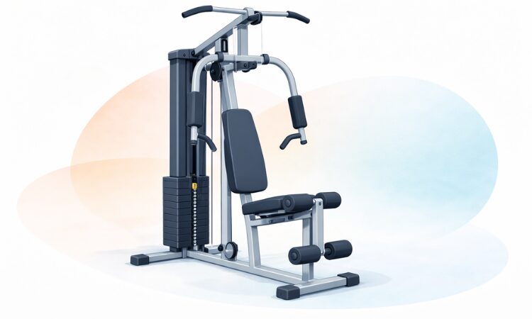 Illustration d’une station de musculation compacte pour l’entraînement complet du corps à domicile