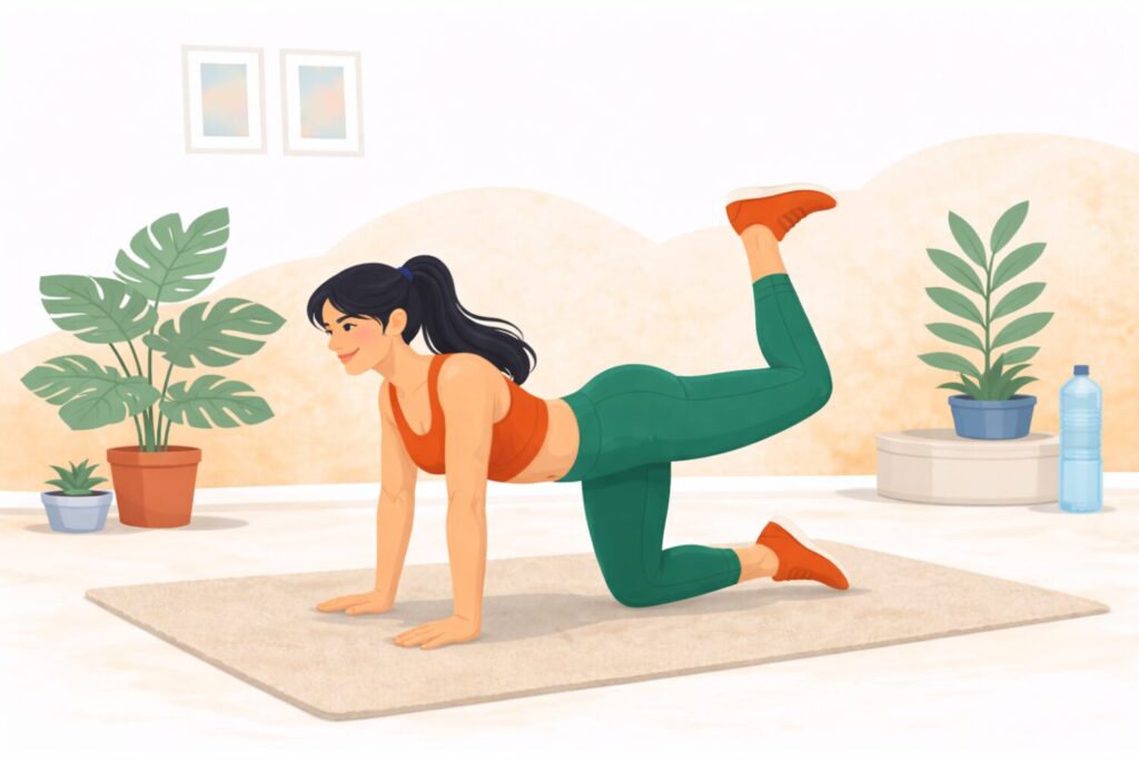 Femme faisant des exercices fessiers au sol sur tapis de sport - programmes fessiers sans matériel FitDom